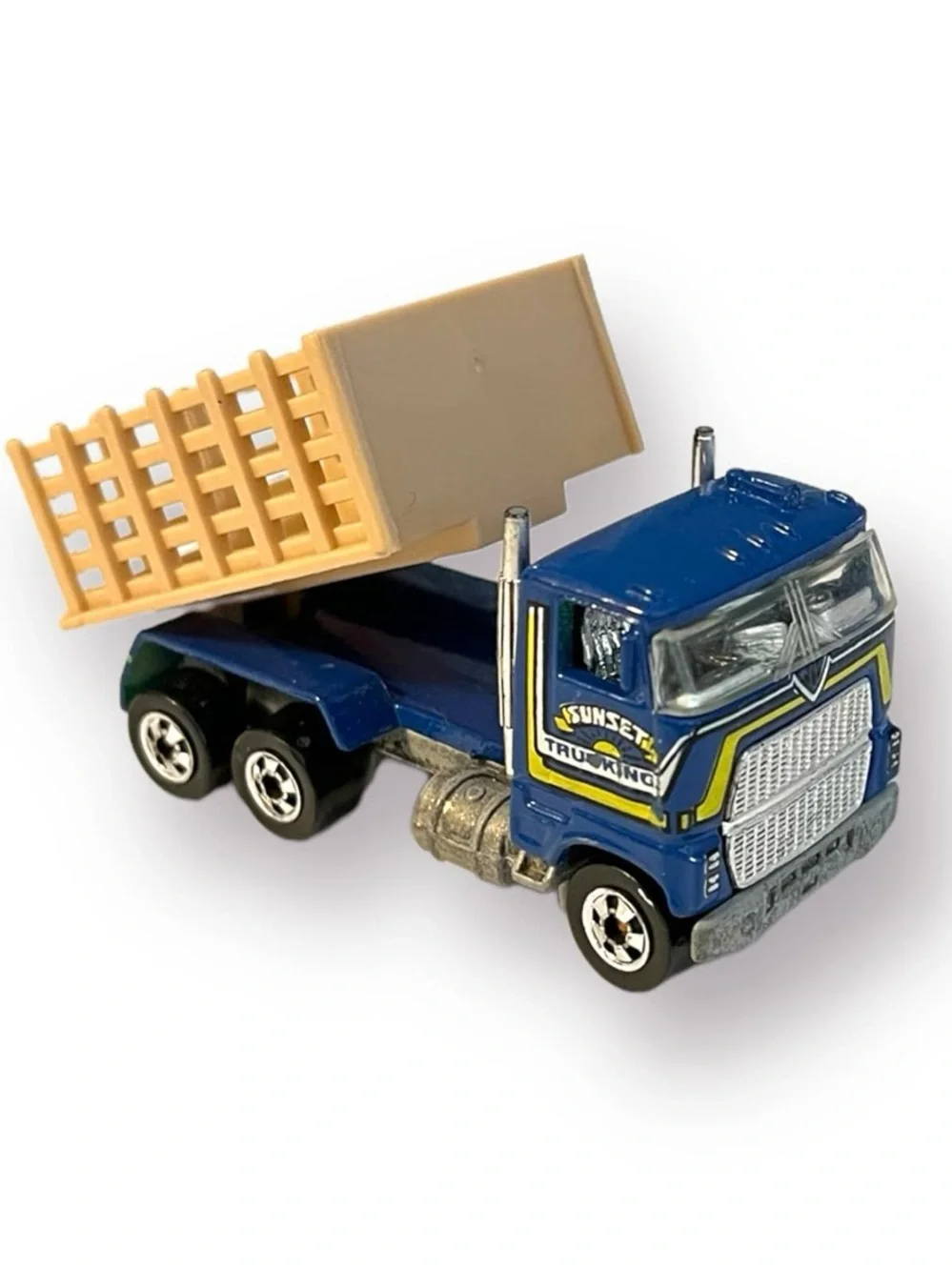 Hot Wheels 1981 COE Ford Blue Cab Dump Truck Sunset Trucking Stake Body Bed BW